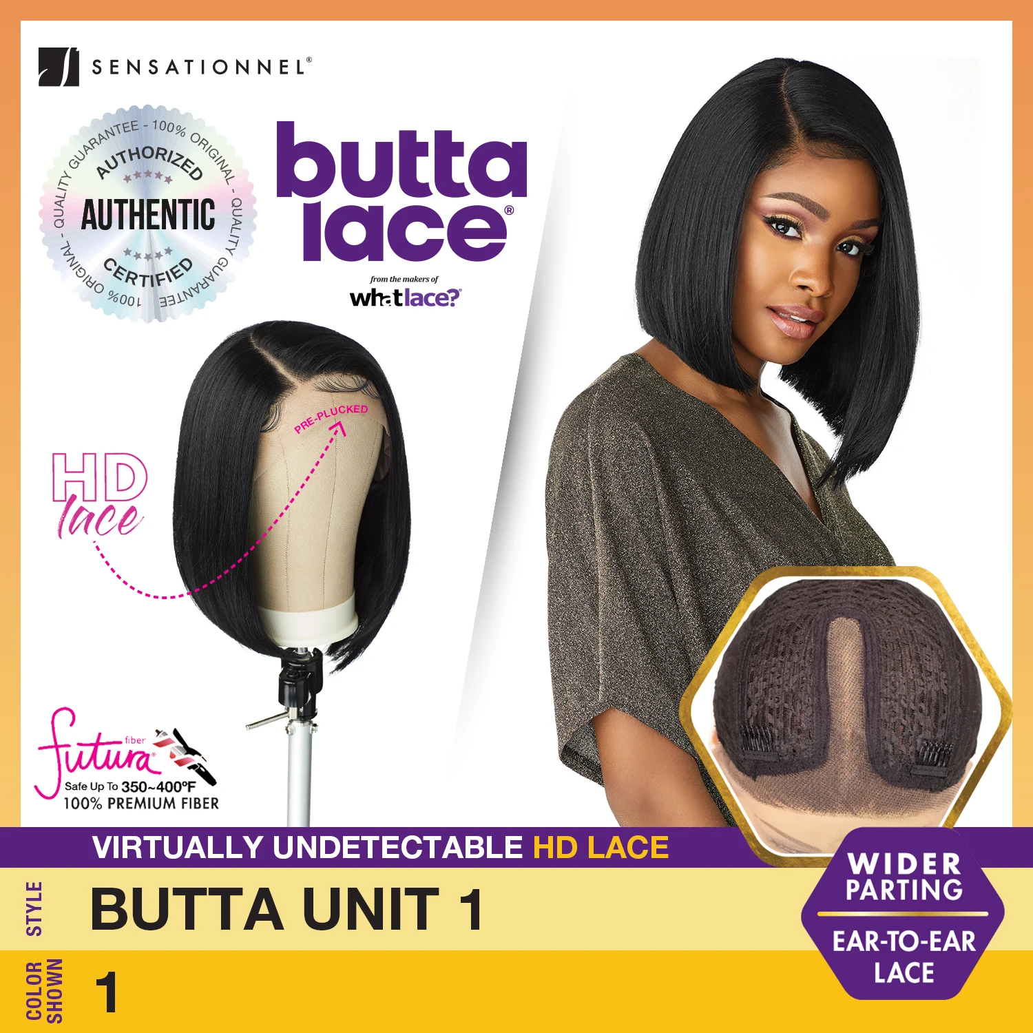 Sensationnel Glueless Butta Lace HD Lace Front Wig Unit 1 – Bob, Glueless, Pre-Plucked, Natural Look