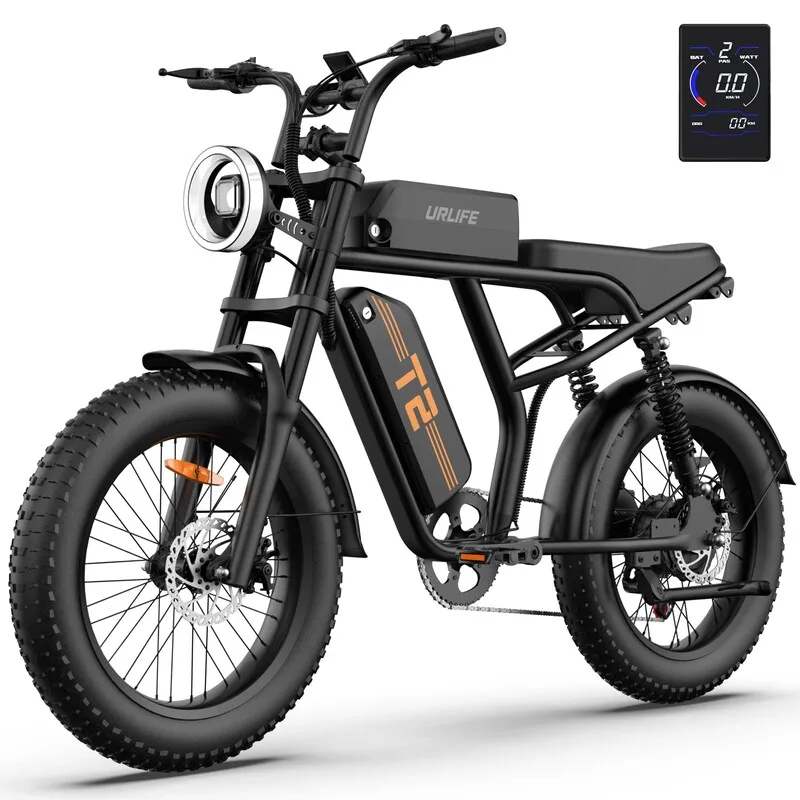 Urlife T2 Muscle-style Ebike 48V 15.6AH Long-lasting Battery 120KM Range With 20" X 4" Fat Tire Electric Mountain Bike