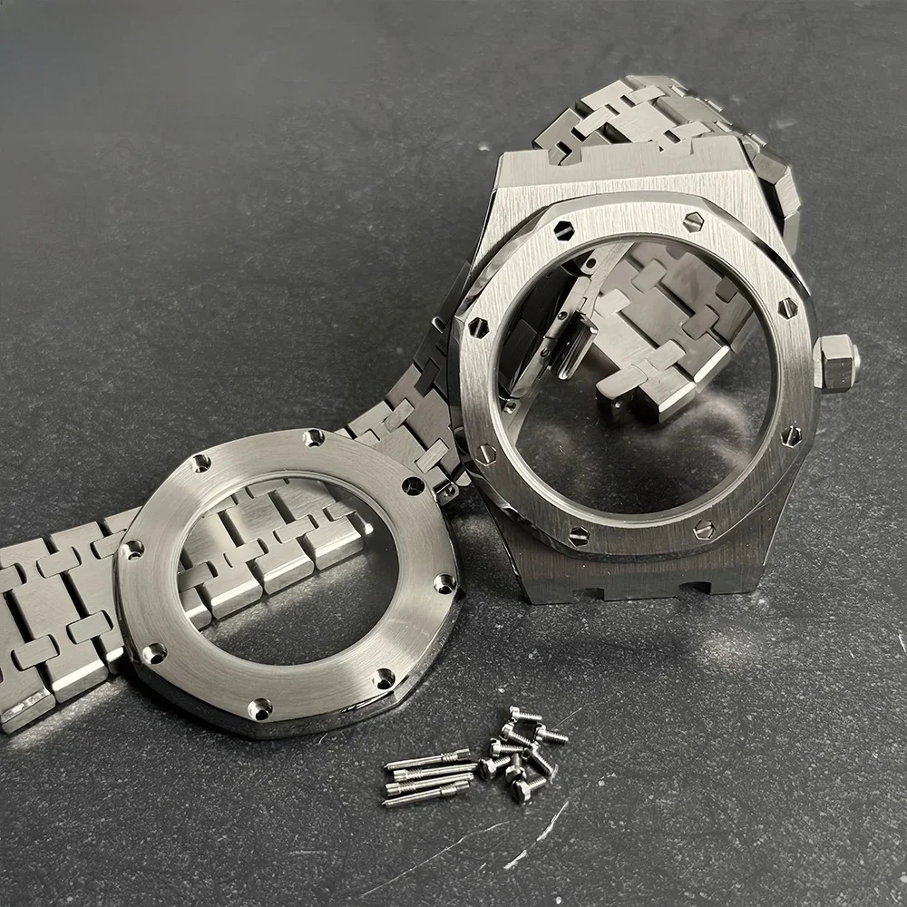 Voor Achthoekige Roestvrij Staal 42 Mm Automatische Horlogekast MOD Armband Transparante Achterkant Saffier Fit NH34 NH35 NH36 NH38 NH70 NH72 - afbeelding 2