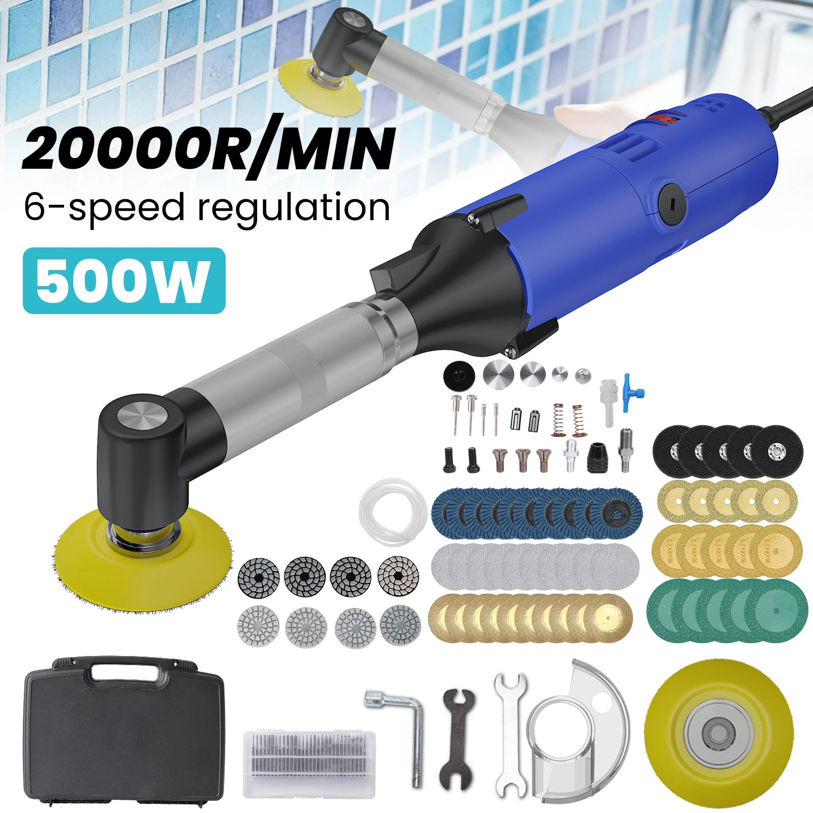 Keramikfliesen-Schönheits-Nähwerkzeug, 500 W, elektrischer gerader Schleifer, 6 variable Geschwindigkeiten, Reinigungsmaschine, Schleifmaschine, Polierer