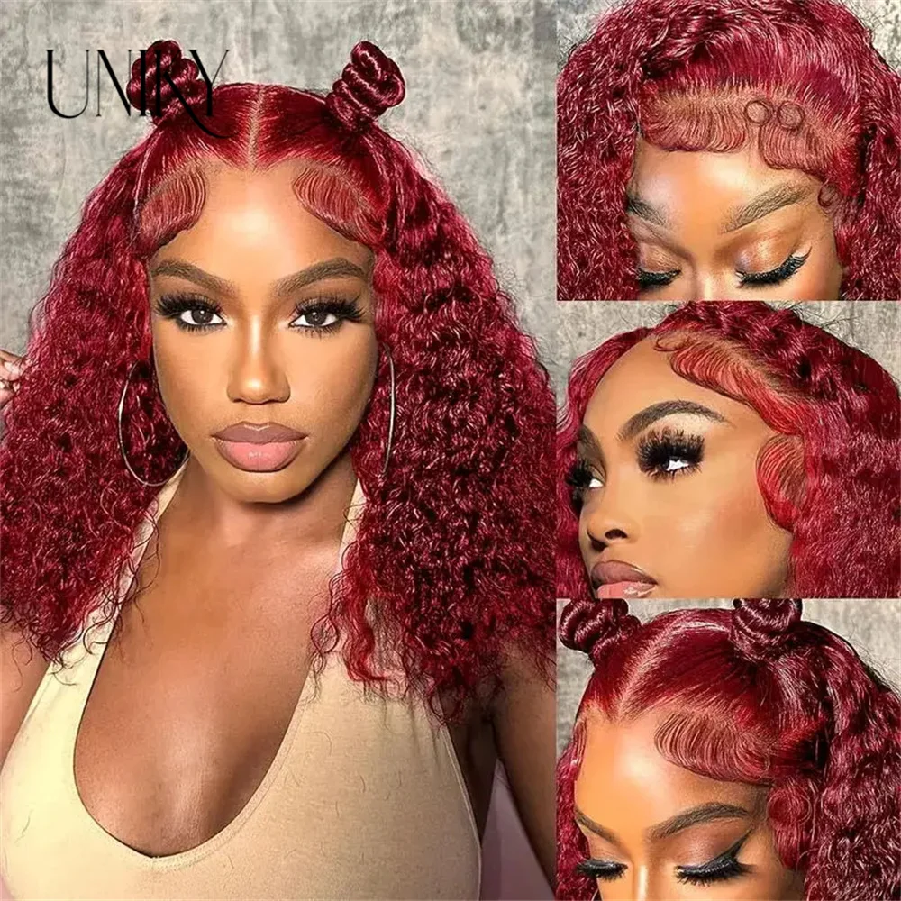 Deepcurly99J Burgundy Lace Front Wig Short Bob Hair Wig Human Hair 13x4 Deep Wave Frontal Wig Red Colored 4x4 Closure Curly Wigs