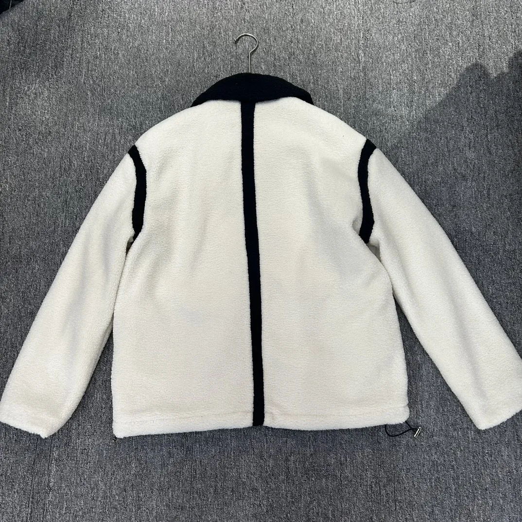 

High quality spring and summer women's lamb wool color blocked jacket SU329