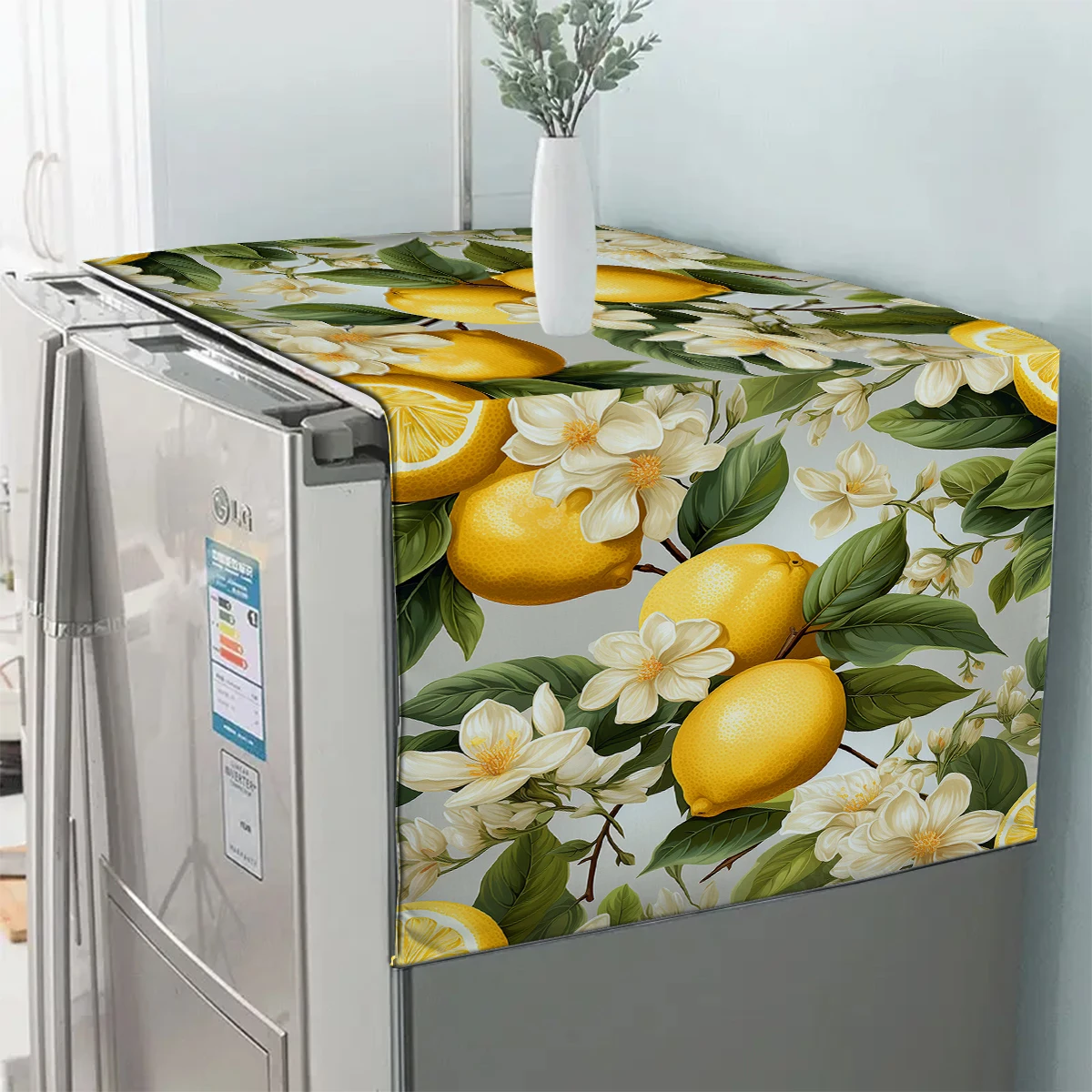 Yellow Lemons Green Leaves Design Refrigerator Dust Cover Washable Printing Washing Machine Cabinet Dust Protection Cover