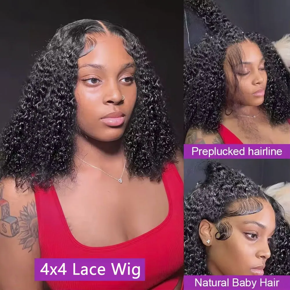 

Brazilian Deep Wave 4x4 Lace Closure Short Bob Wig Curly Water 13x4 Lace Front Human Hair Wig For Women Pre Plucked Natural Hair