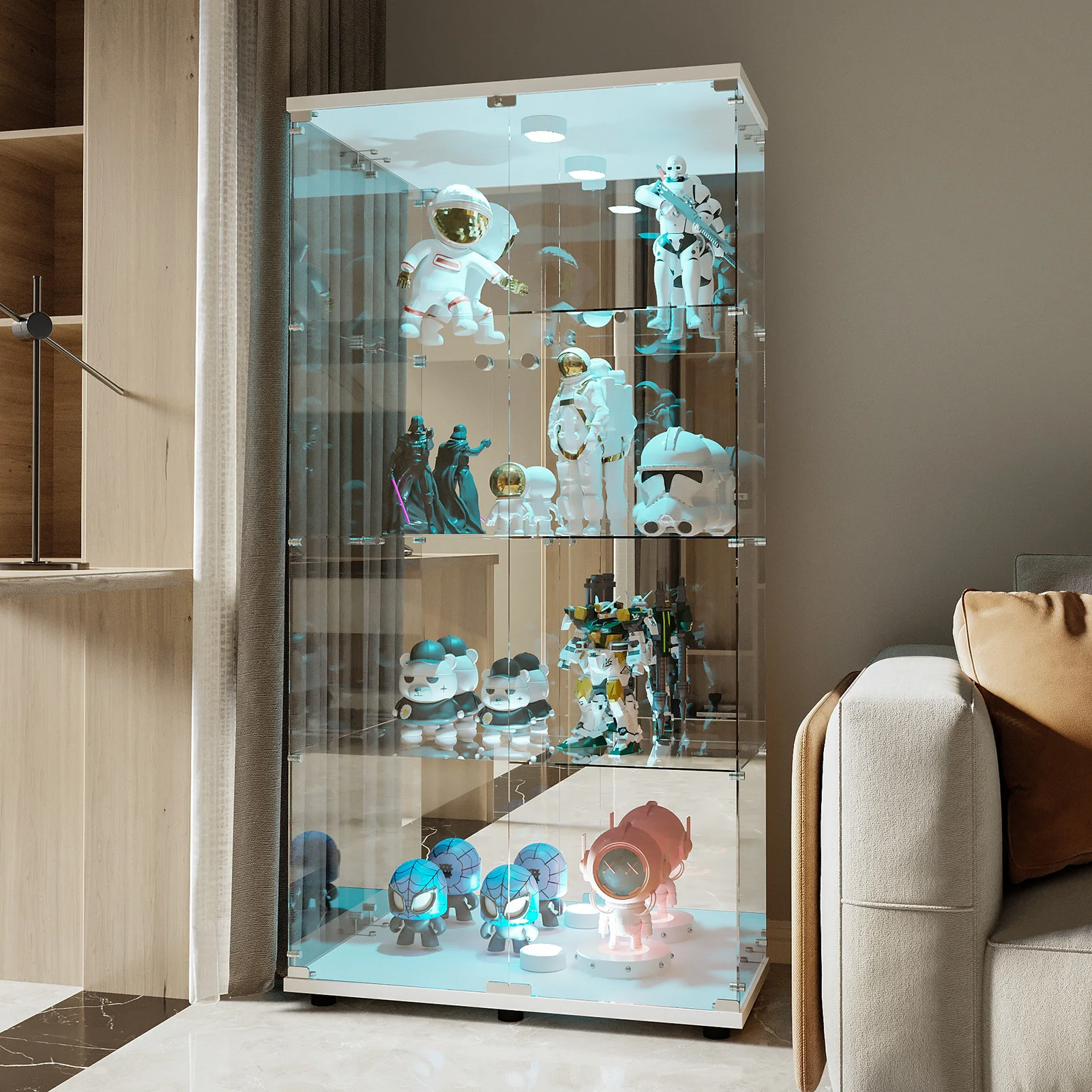 Anajqaqia, Dubbeldeurs Vitrinekast, 80,49 × 36,49 × 163,9 cm Vloerstaande Vitrinekast van Gehard Glas, Transparante Stofdichte Vitrinekast voor Thuisgebruik, Speelgoedcollectiekast, Vitrinekast voor