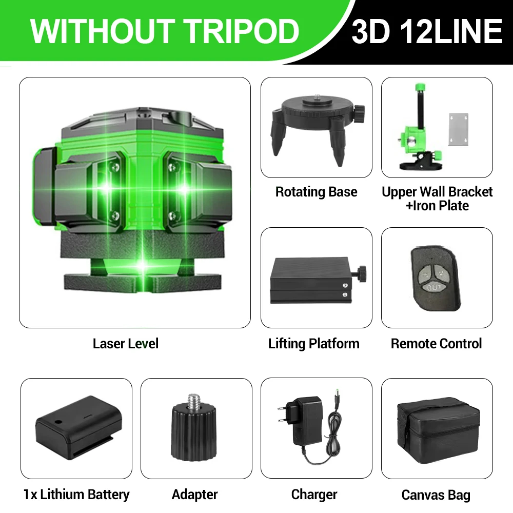 16-Linien 4D Laser-Nivelliergerät 360 ° Selbstnivellierendes Horizontales und Vertikales Kreuz Ultra-Heller Grüner Laser Mess- und Nivellierwerkzeug