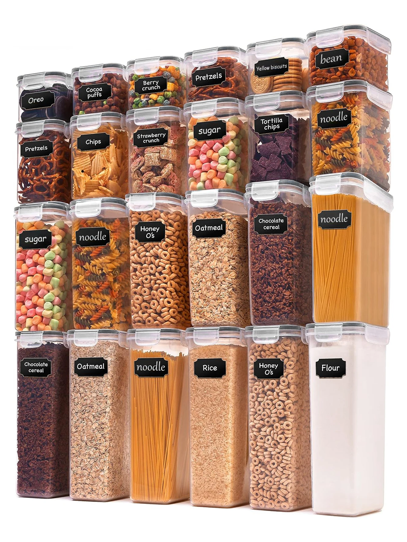 Flour Sugar Storage Containers, 24/36 PCS, Black And White For Bulk Flour and Sugar Storage, Airtight Seal, Multiple Sizes, BPA Free, Food Grade Material, Dishwasher Safe (Not Lids)