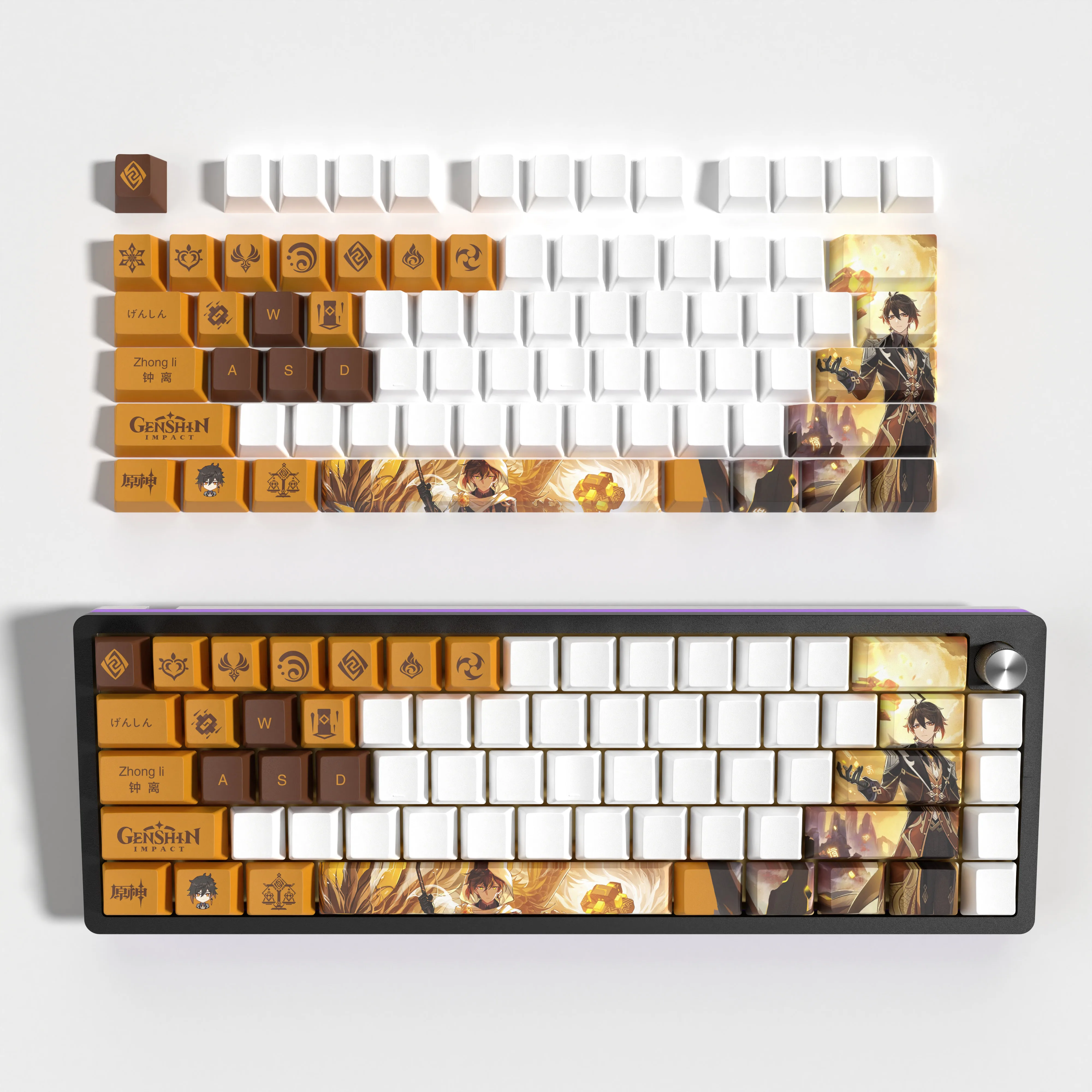 Genshin Impact Keycaps Zhong Li Keycaps OEM โปรไฟล์30คีย์ PBT Dye Sub Keycaps