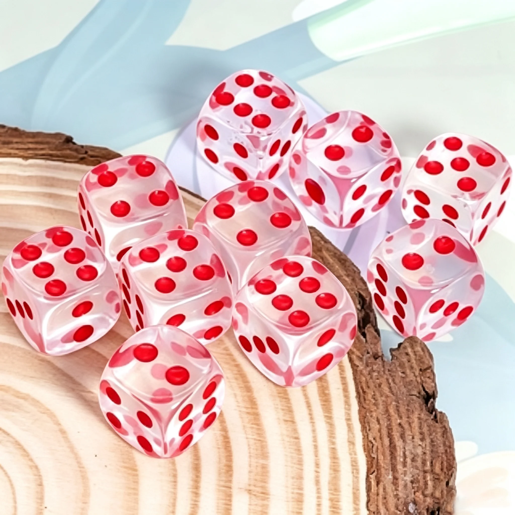 10Pcs Ice Crystal Clear Red Dot D6 Dice Set Acrylic Dice for Board Games DND Role Playing Family Game Night Tabletop RPG Collect