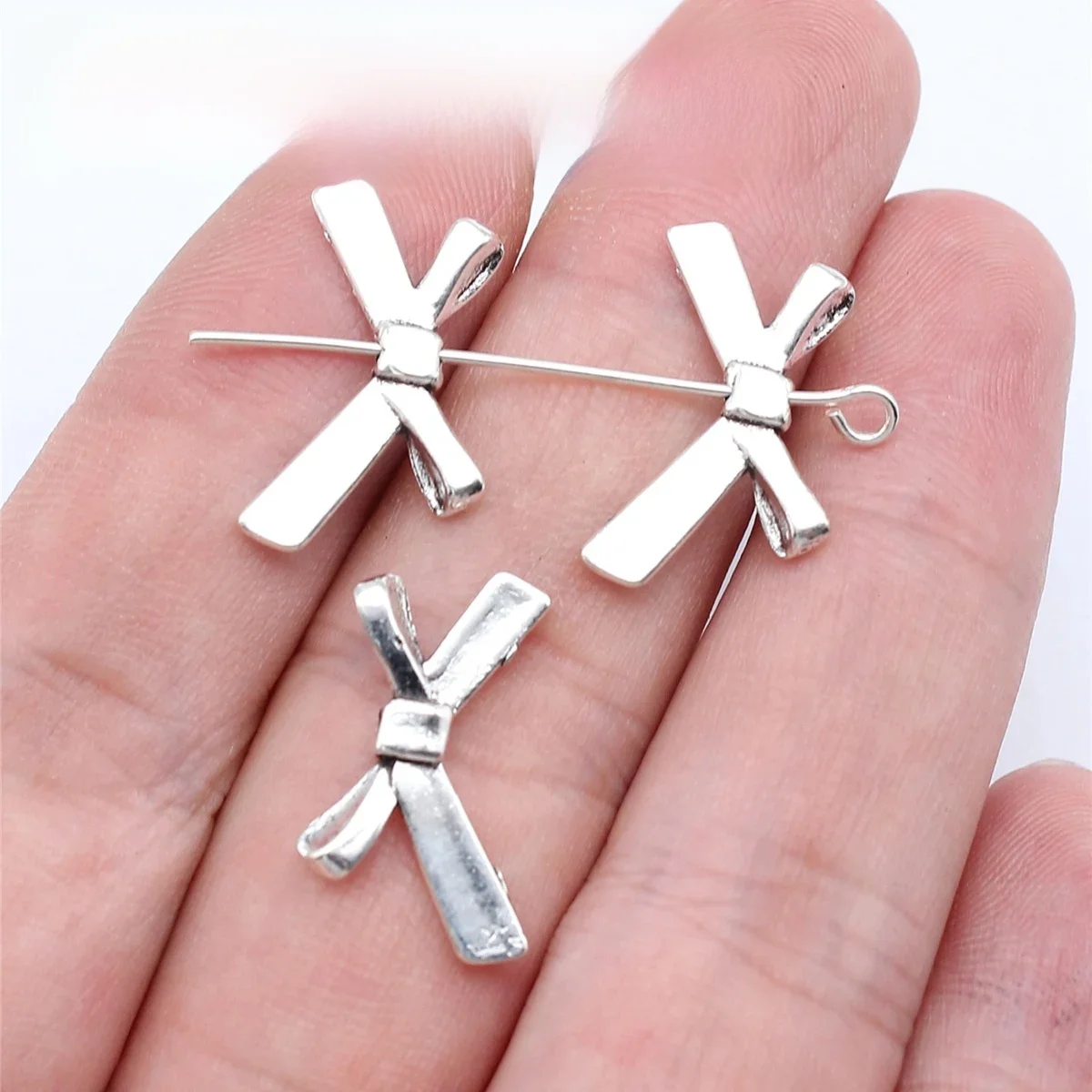 20szt Bow Bead Charms Keychain Diy Akcesoria Do Biżuterii 20x12mm Antyczny Srebrny Kolor — zdjęcie 2