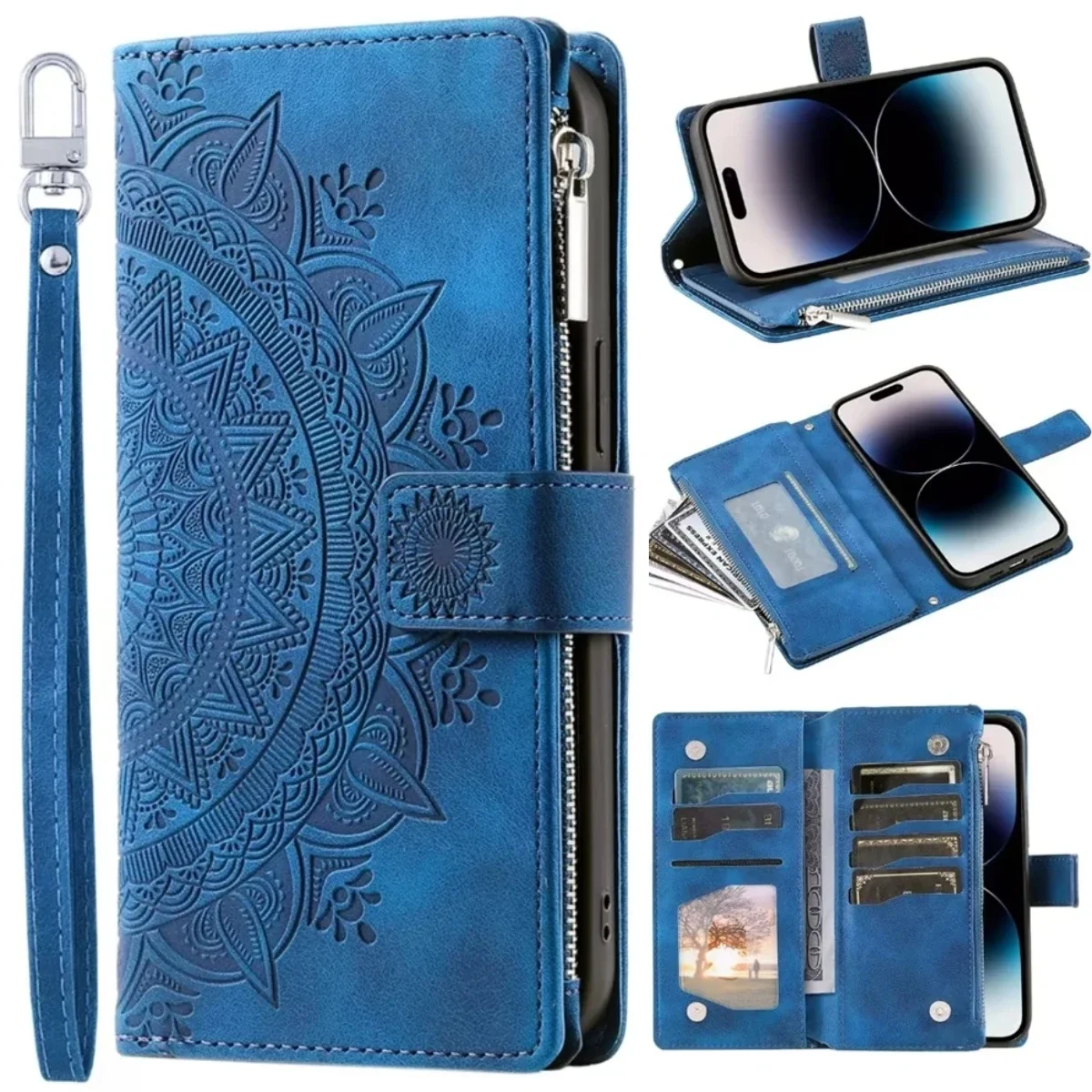 Leren flipcase voor Samsung Galaxy S26 S25 S23 S24 Ultra S22 S21 Plus S20 FE + Note 20 10 9 met kaarthouder en reliëfprint telefoonhoesje - afbeelding 2