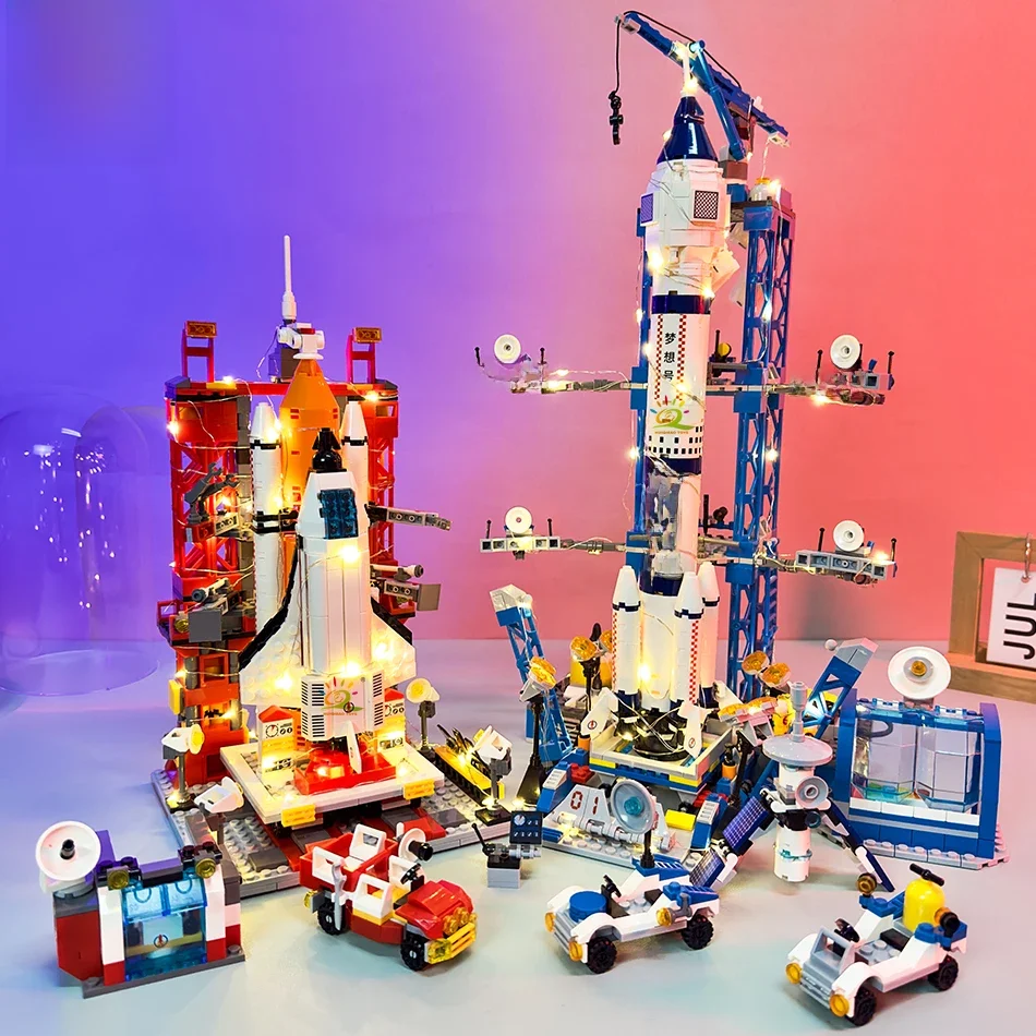 HUIQIBAO Aviation Spaceport modèle navette spatiale fusée Center de lancement Construction blocs de Construction MOC vaisseau spatial enfants briques jouet