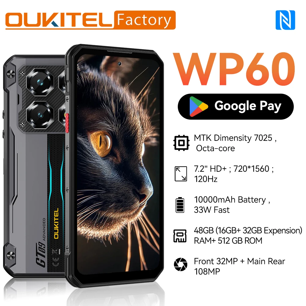 �y�Z�[�����zOUKITEL WP60 ���Ȍg�ѓd�b 48GB(16+32) +512GB MTK 7025 �ʘb�\ 7.2�C���` HD+ �f�B�X�v���C 120Hz 10000mAh �X�}�[�g�t�H�� 5G Android 15 NFC