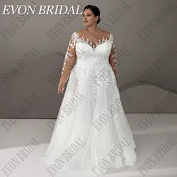 EVON BRIDAL Plus Size Lace Wedding Dresses 2025 Scoop Neck Applique Button Back Bride Gowns Elegant Wedding Gown Customized