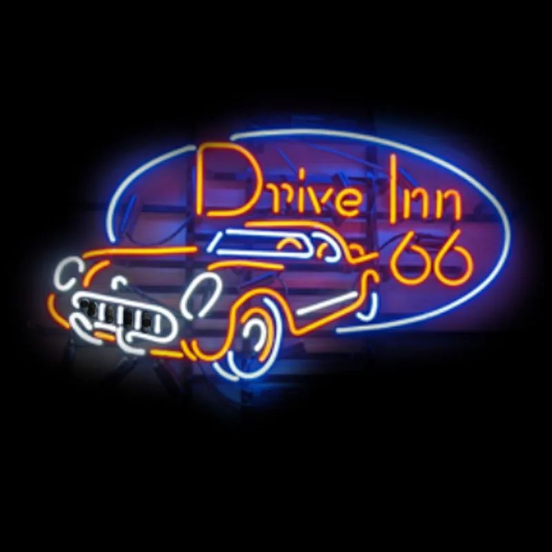 Neon Sign for DRIVE INN 66 Neon Tube Sign Commercial Light Route 66 Publicidad Lamp Garage neon light sign Window Room Decor