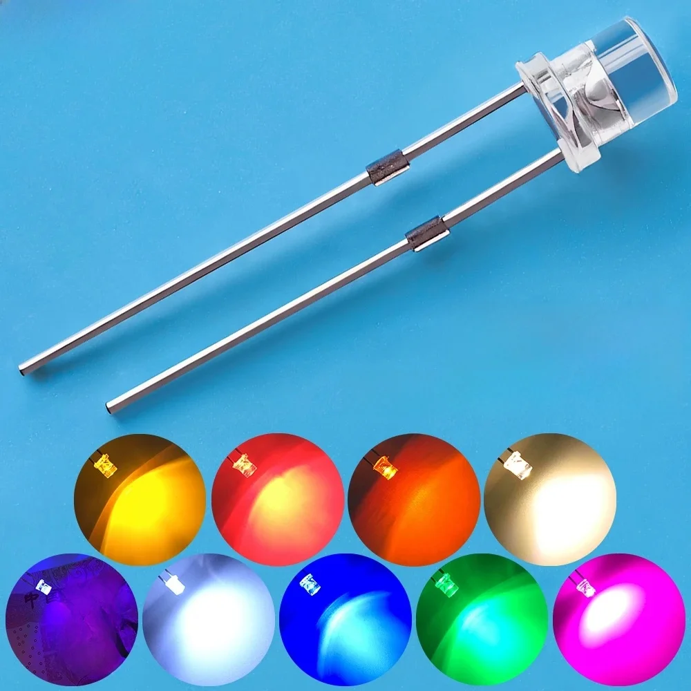 100Pcs F3 3mm 2pins Flat White Red Yellow Blue Green Pink Diode Led Wide Angle Light Emitting Diodes Lamp Ultra Bright LED Bulbs — zdjęcie 2
