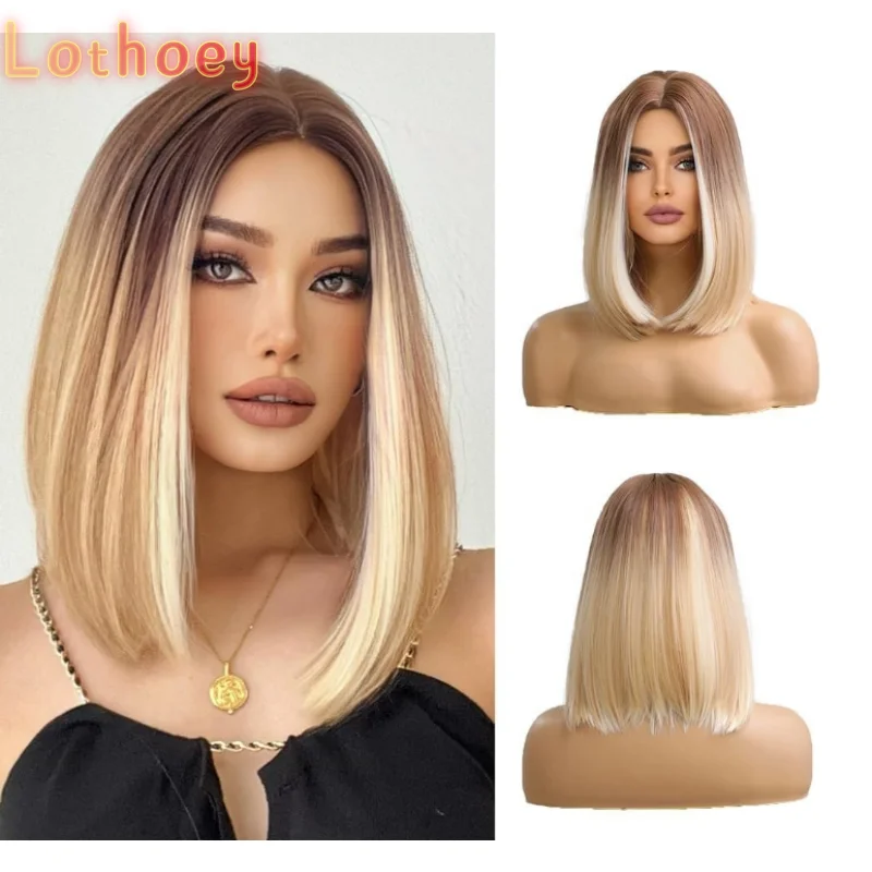 شعر مستعار بوب أشقر مع غرة، شعر مستعار قصير مستقيم للنساء، باروكات شعر دانتيل أمامي، شعر مستعار كوسبلاي للاستخدام اليومي للحفلات