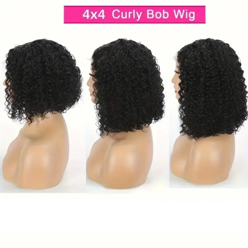 Jerry bouclés 13x4 dentelle avant perruque de cheveux court Bob sans colle perruques couleur naturelle cheveux perruques bouclés pré plumés cheveux humains brésiliens