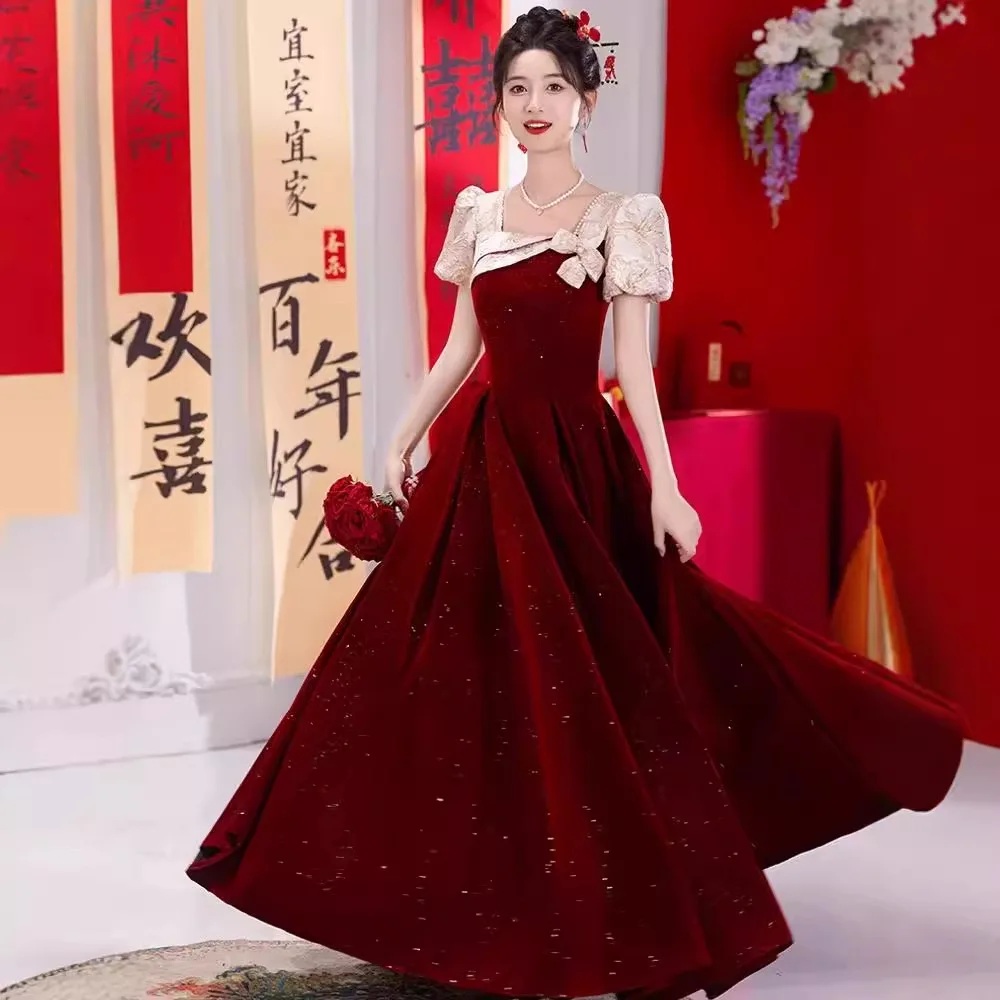 Red toast dress bride new wedding engagement evening dress female niche dress