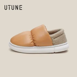 UTUNE Men’s Cozy Winter Slip-On Shoes Warm Padded Upper Stretch Knit Heel Lightweight EVA Sole for Indoor and Outdoor Wear