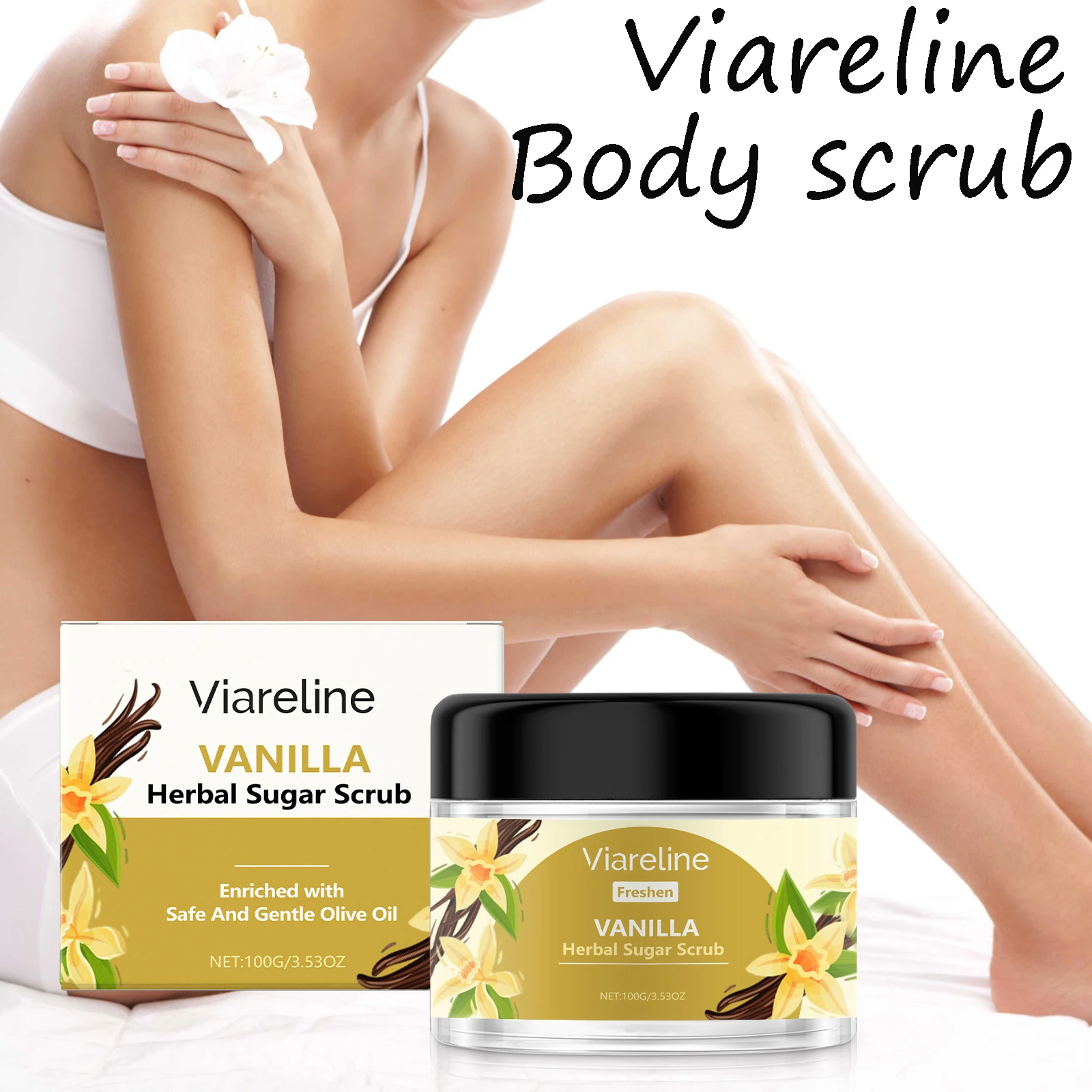 

Viareline Vanilla Body Scrub Daily Cleaning Body Dirts Gentle Remove Dead Skin Improve Roughness Softening Body Skin Scrub