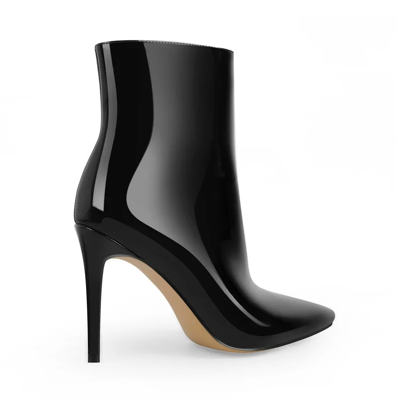 Onlymaker Woman Pointed Toe  Black Matte High Heels Booties Concise Fashion Stiletto Side Zipper Plus Size Ankle Boots