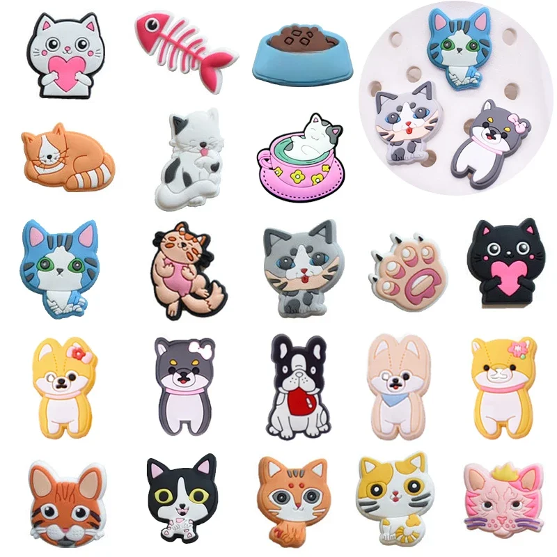 Vente 1 pièces mignon chat chien chaussure breloques pour Crocs accessoires bracelet à breloques Bracelet décoration adultes fête faveur cadeaux