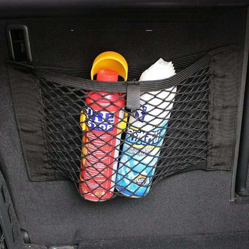 Filet à ficelle élastique pour siège de coffre arrière de voiture, autocollant magique, sac de rangement universel, Cage de poche, organisateur automatique, sac arrière de siège