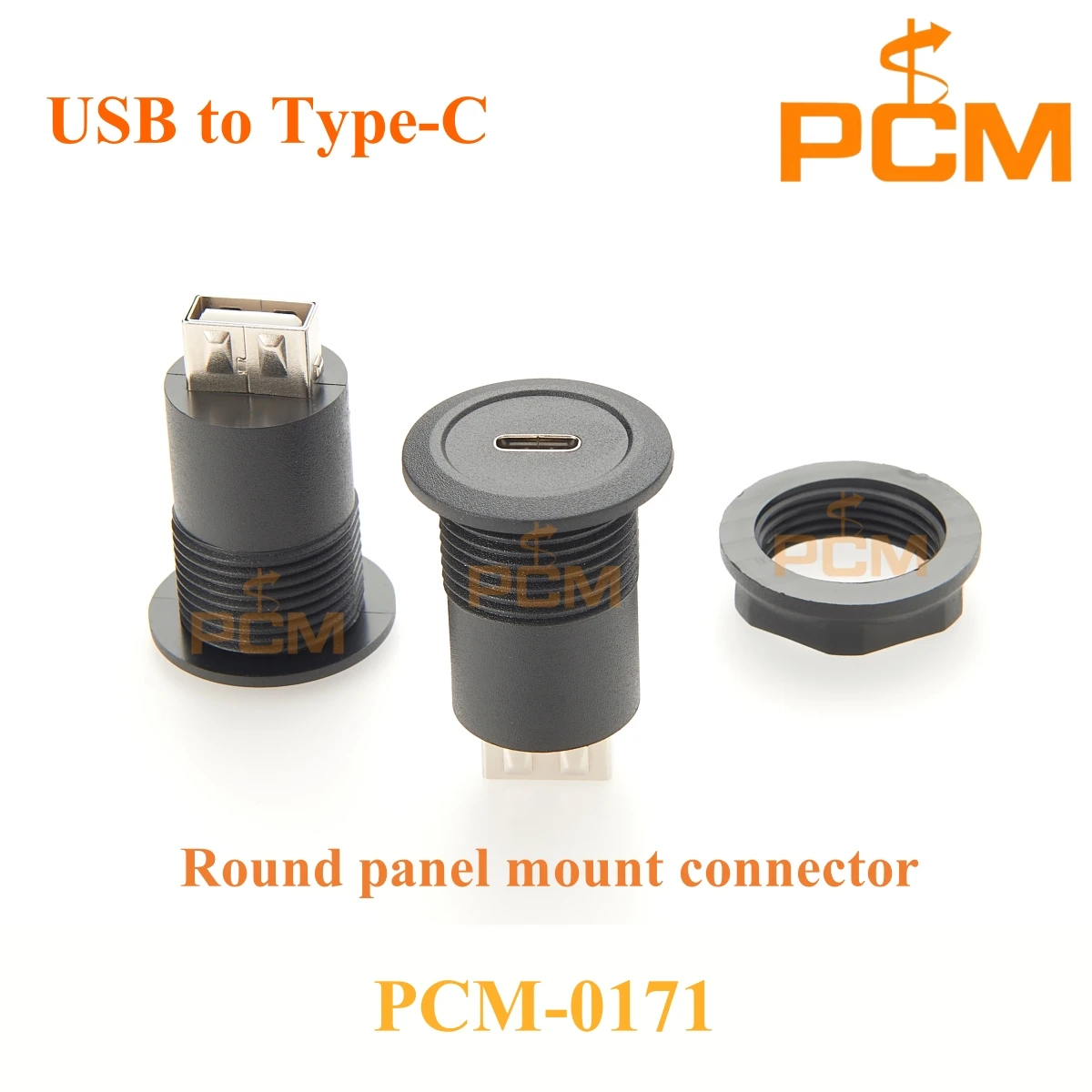 USB-A to Type-C Adapter Round Panel Mount Dash Mount Coupler Compatible with Harting Har-Port for Industrial Patch Panel，1pc