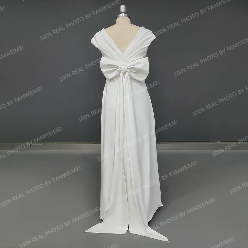 Vestido de novia de satén con espalda descubierta y cuello en V para mujer, vestido de novia con tren de barrido, fotos reales, Simple, hecho a medida, 905 #