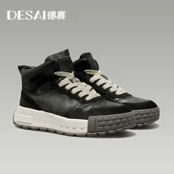 DESAI Männer Stiefel Schuhe Cowboy Leder Rutschfeste Heels Vollnarbenleder Mode Herrenschuhe Outdoor Winter Dicker Boden 2024Gifts