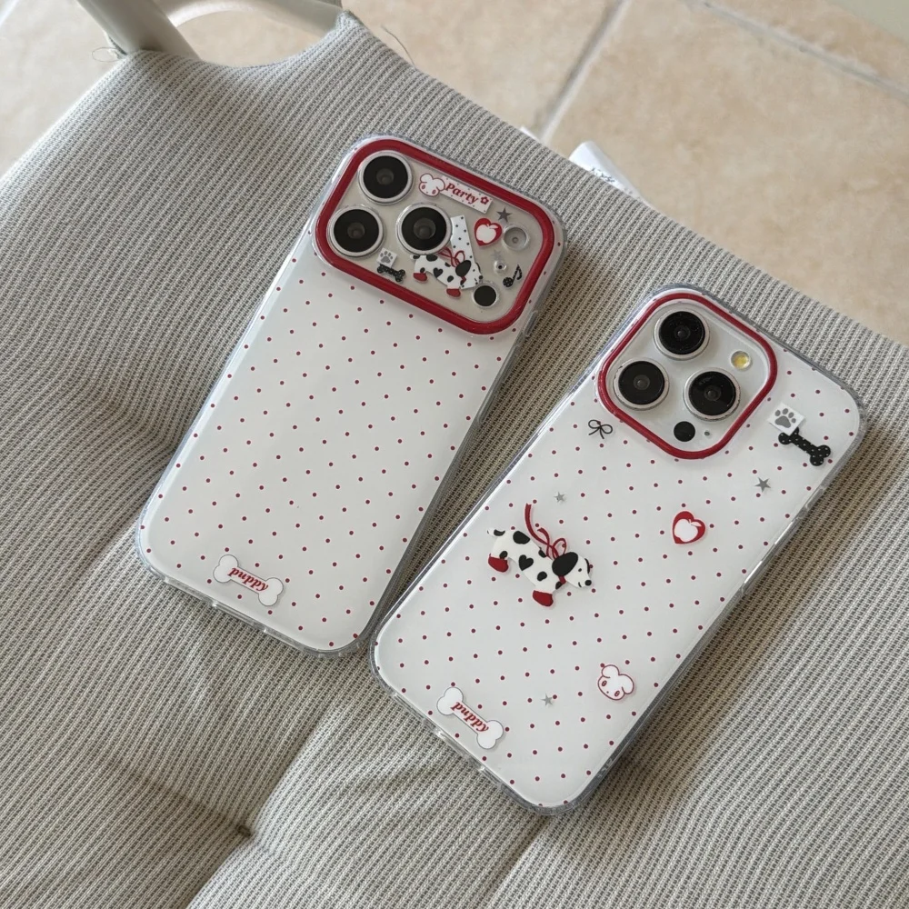 

Cute cartoon polka dot puppy phone case for iPhone 17 16 ProMax14 15Pro fundas Korean INS fashion new shockproof protective case