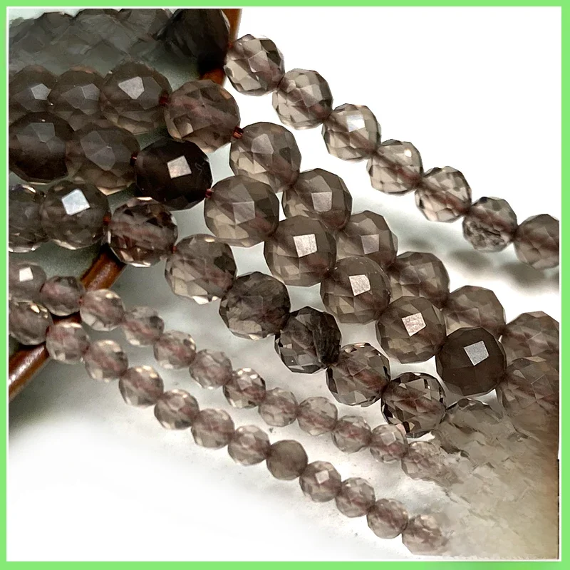 Drobne 100% naturalne kamienne koraliki fasetowany kwarc dymny luźny okrągły kamień szlachetny do tworzenia biżuterii DIY bransoletka naszyjnik urok 2-4mm — 2