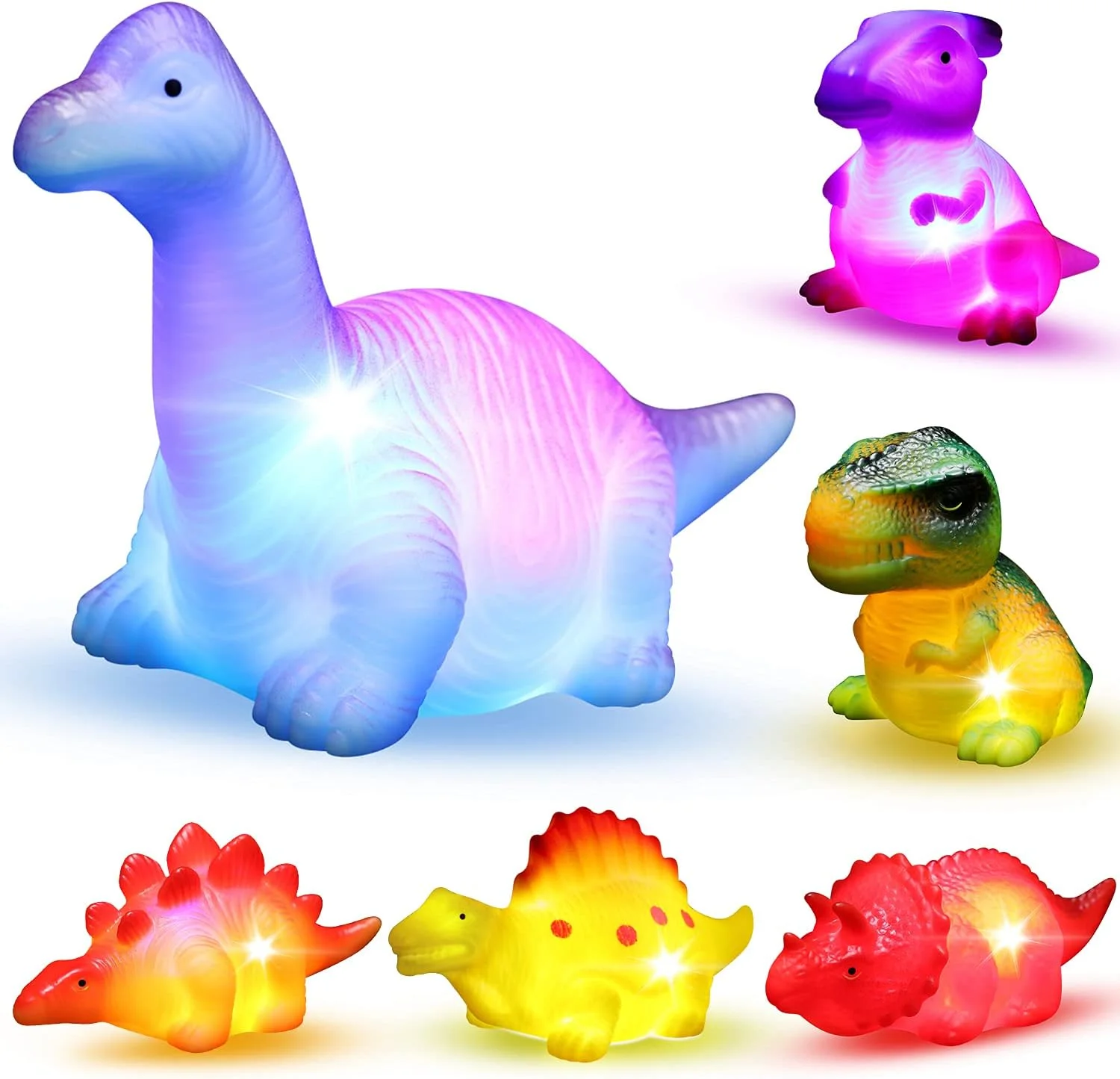 

6 Packs Light-Up Floating Dinosaur Bath Toys Set, for Baby Toddler Nephew in Birthday Christmas Easter , Great Water Bathtub