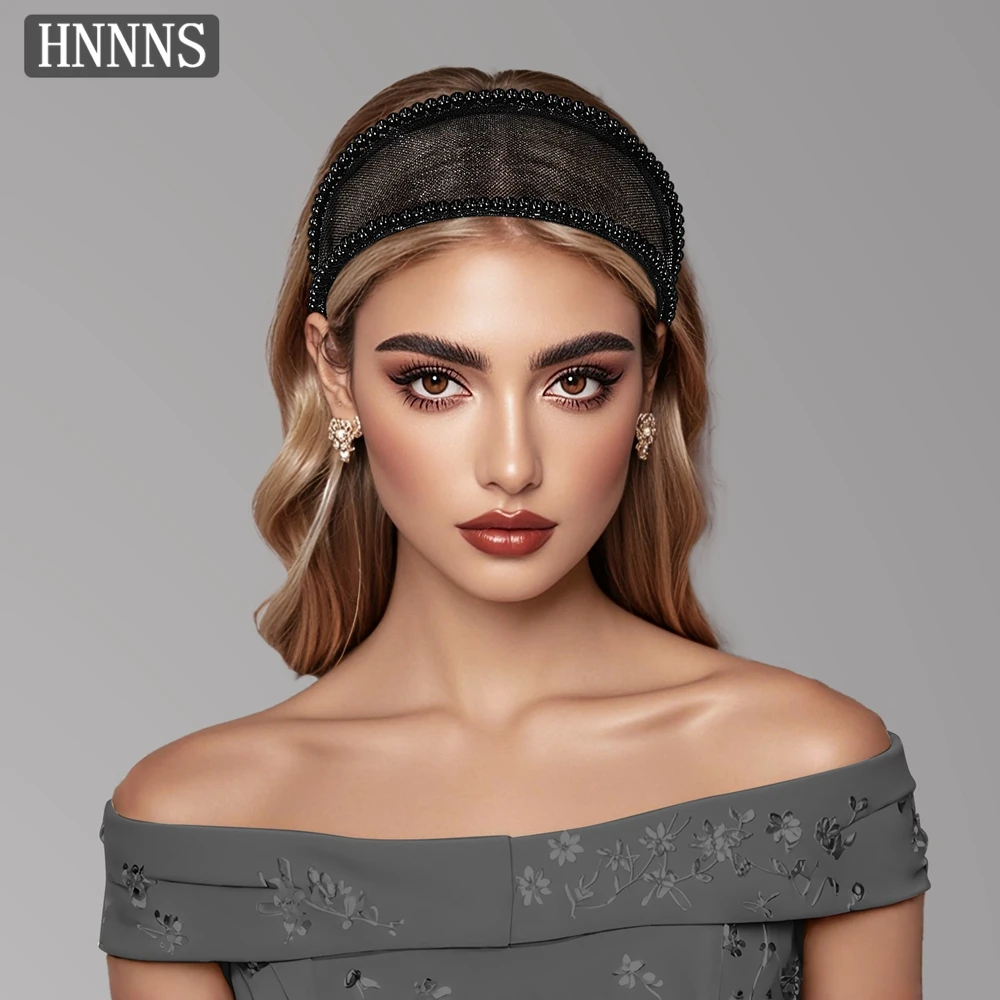 

HNNNS Women's Black Pearl Headband with Wide Brim Hair Net Fashion Casual Accessory for Daily Wear Shopping And Dating A264