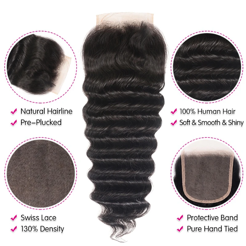 Julia Loose Deep Wave Hair Bundles With Closure Free Part 3 Or 4 Bundles With Closure 100% Virgin Human Hair Weave with Closure