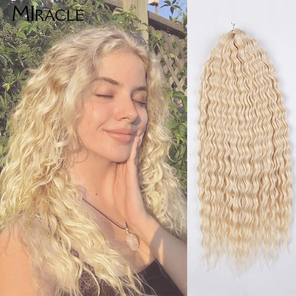 

MIRACLE 24'' Synthetic Curly Hair Twist Crochet Braid Hair Extensions Water Wave Braiding Hair Ombre Blonde Pink Blue Fake Hair