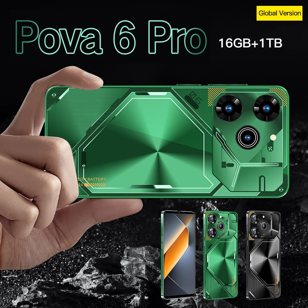 2025 New Pova 6 Pro smartphone Global version 16G+1T 6.8'' HD+ Android 14 6800mAh 4G/5G Networks 108MP mobile phone