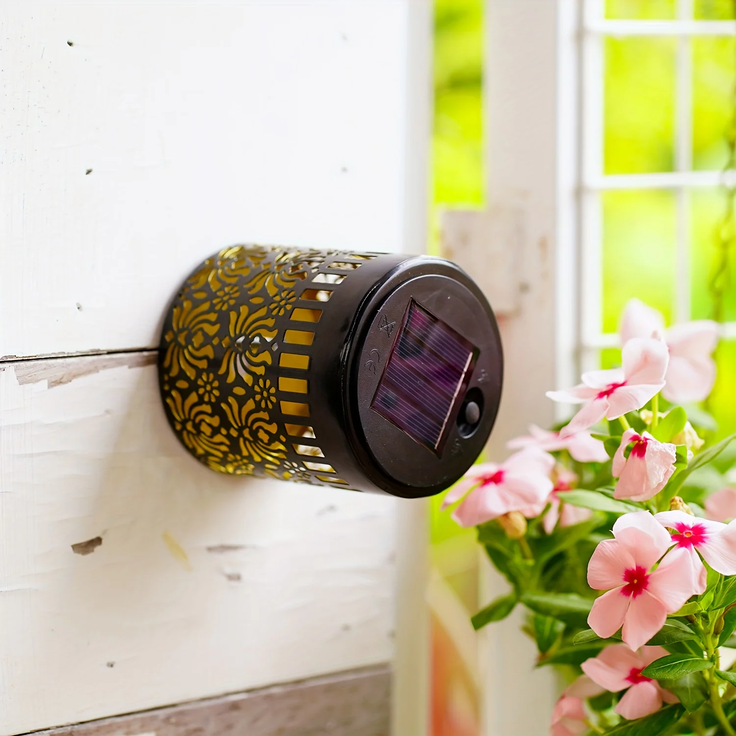 تعمل بالطاقة الشمسية الفاوانيا الحديد فانوس ضوء الجدار مصباح في الهواء الطلق حديقة فناء ممر الإضاءة الزخرفية 1 قطعة/2 حزمة