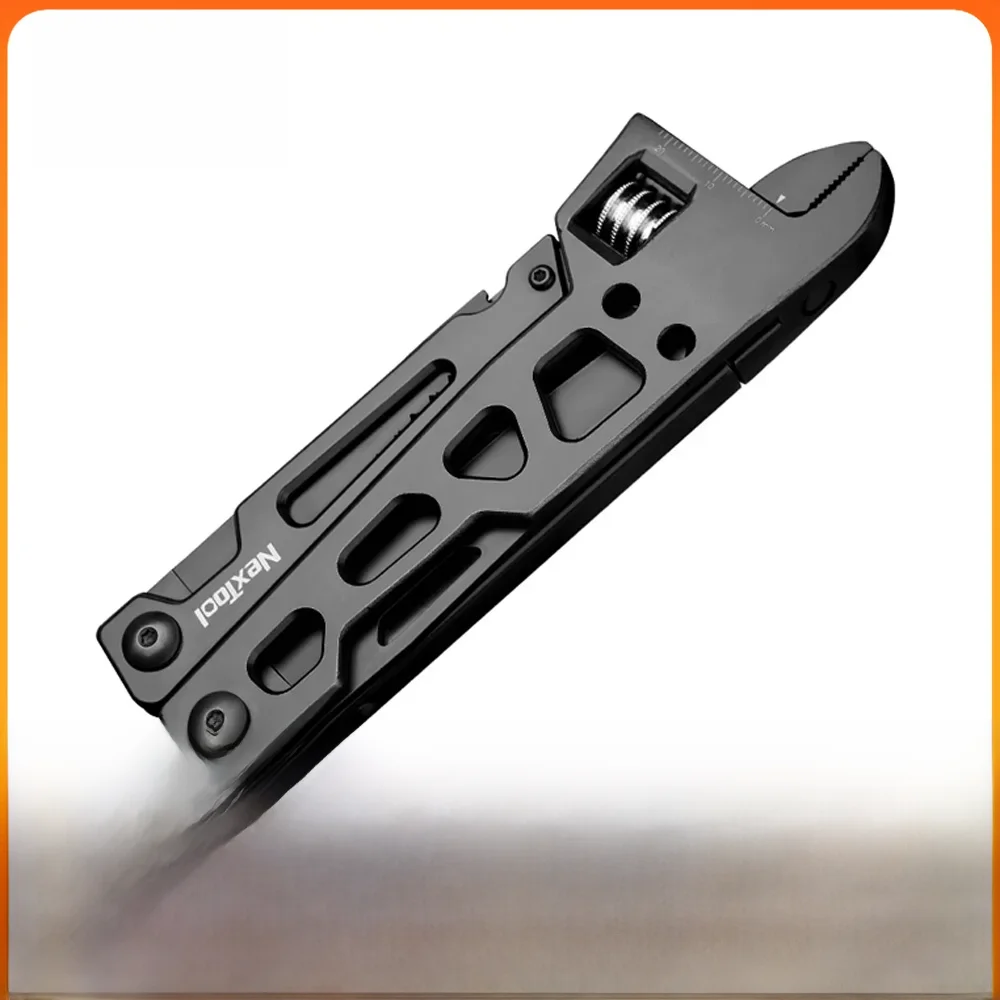 Nextool Black Multi-Tool Scale Fixed Wrench Knife Folding Hand Tools Kit 9 In 1 Pliers Screwdriver Bits 9In