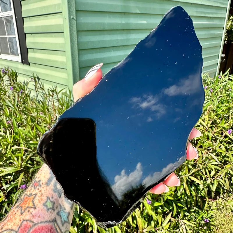 Natural Black Obsidian Slice 50-300g Polished Crystal Slab Healing Reiki Stone Home Decor Gift