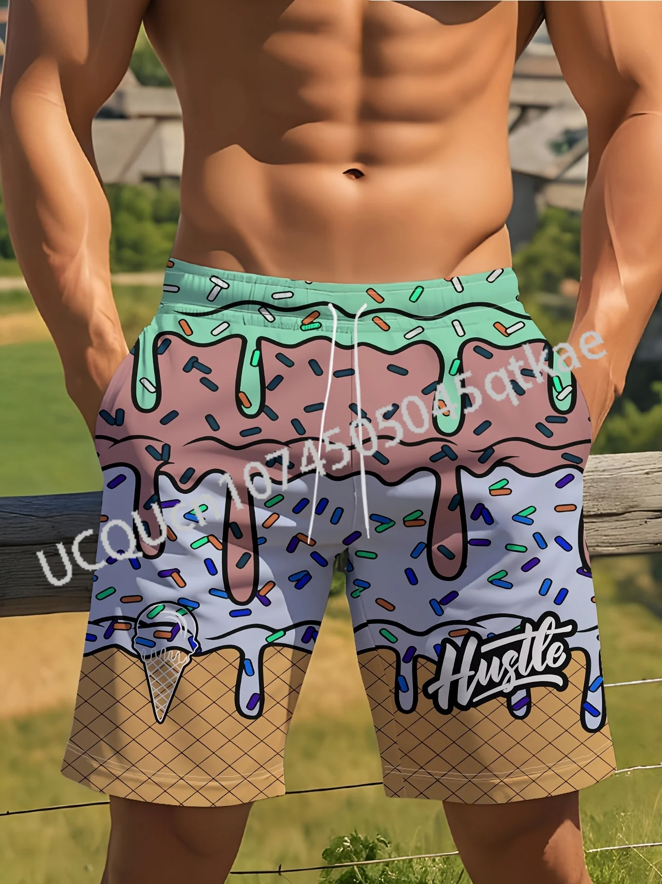 Męskie spodenki poliestrowe na co dzień „HURTLE” nadruk w kształcie pączka hawaje letnie spodenki damskie odzież sportowa do biegania na świeżym powietrzu spodenki plażowe