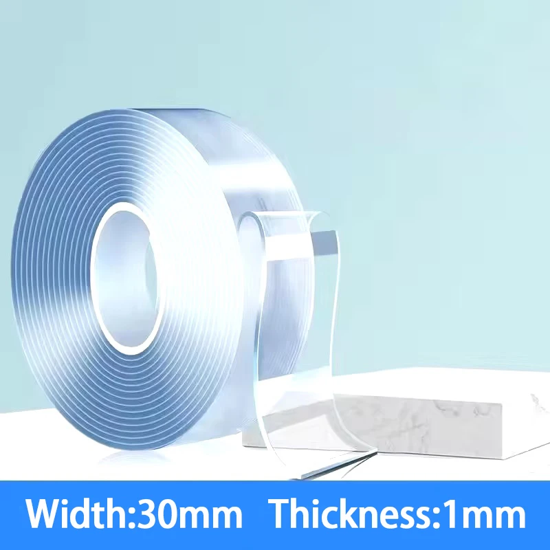 1mm Thickness Double Sided Tape Transparent Reusable Waterproof Adhesive Tapes PET Material Sticker Rolls for Home Decoration