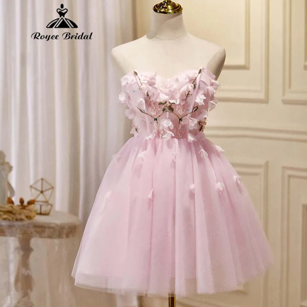 

Exquisite Flower Embroidery Pink Short Homecoming Dresses 2026 Sweetheart Strapless Party Dresses Vestidos De Gala Customized