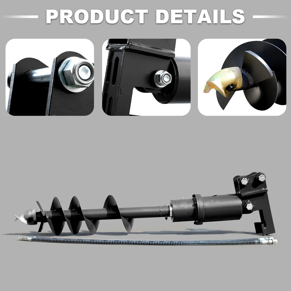 Auger - Compatible with compact excavators, comes with a free pin for efficient drilling and easy handling of piling jobs!