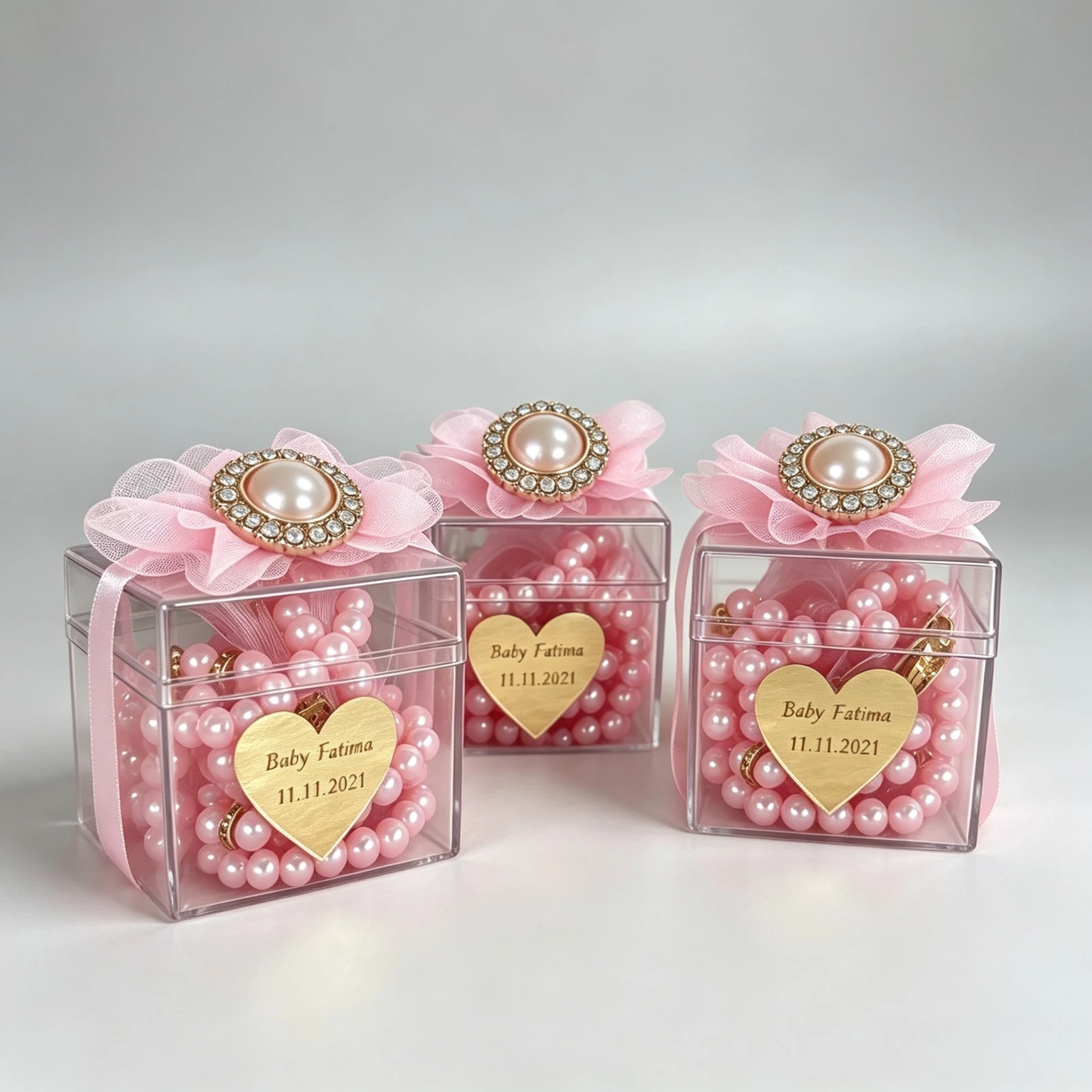 Boîte cadeau personnalisée en acrylique avec nom, décor floral en strass, étui carré transparent, pour mariage musulman, Ramadan, Aqiqah, cadeaux