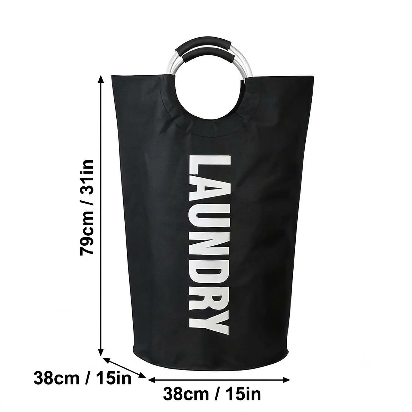 Black 90L Foldable Laundry Hamper, Large Capacity Tall Oxford Fabric Clothes Basket with Aluminum Handles, Space Saving Storage Organizer