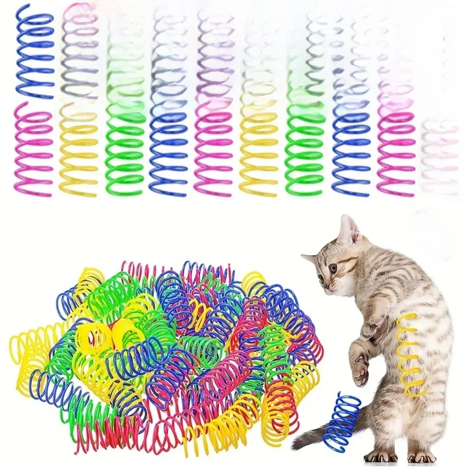 20 stuks kattenspeelgoed veerspeelgoed, interactieve kleurrijke plastic veerspiraal voor binnen voor de jacht van katten - afbeelding 2