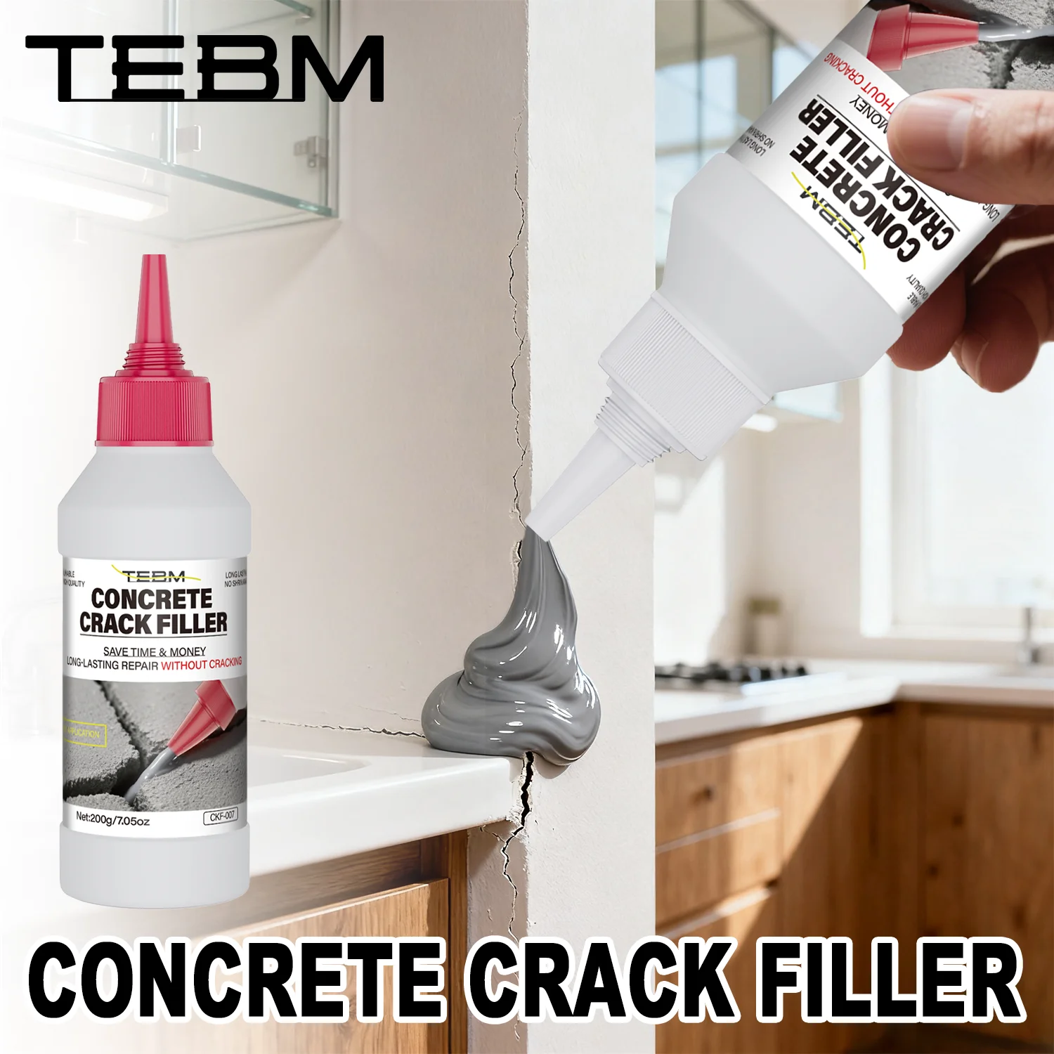 Concrete Crack Filler — Low-Odor, Flexible, Waterproof Cement Gap Repair Paste; Suitable for Walls, Floors, Driveways, Sidewalks