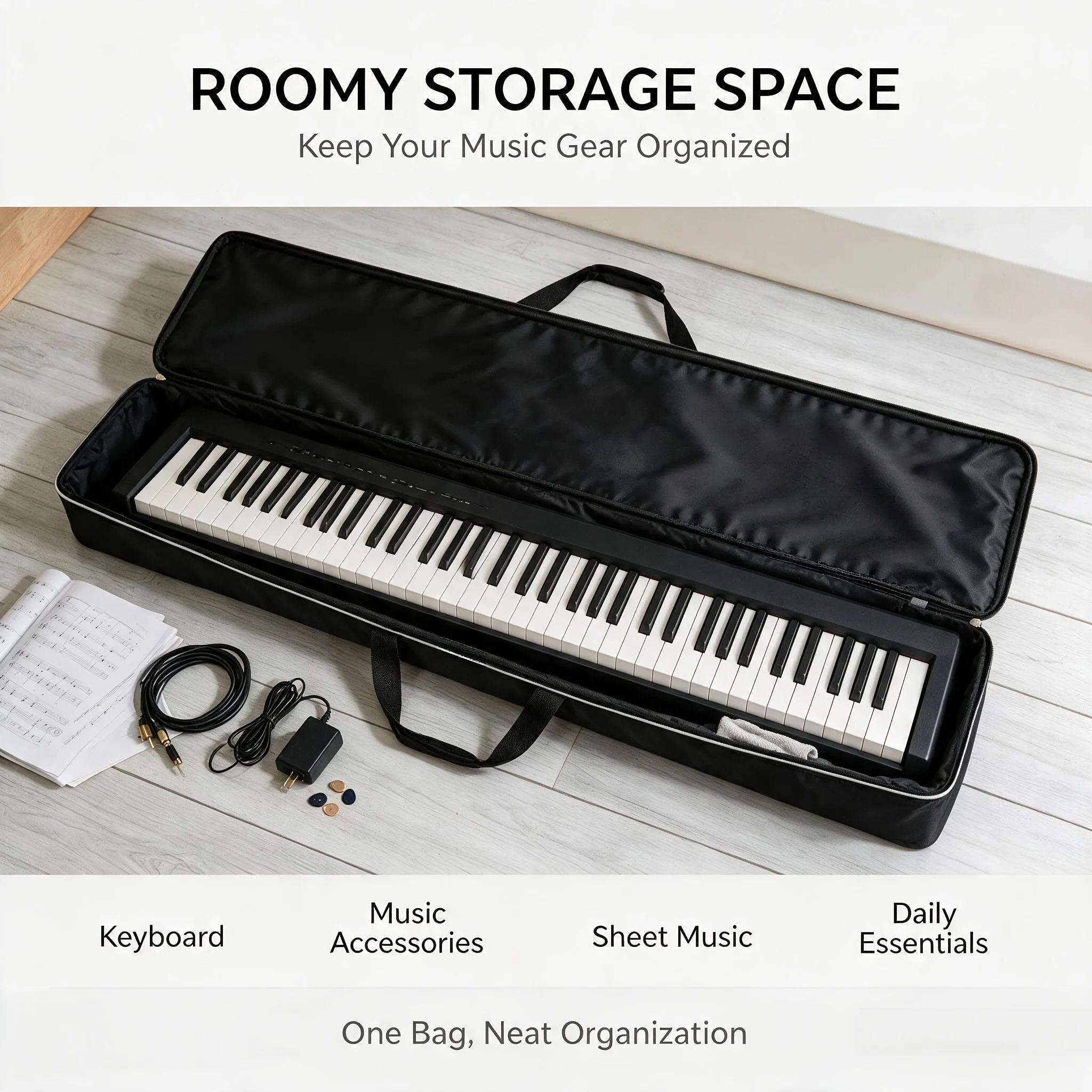 88 Key Keyboard Bag, Electric Piano Performance Storage Bag, Electronic Keyboard Storage Bag, 420D Oxford Cloth Strap Handle image 3
